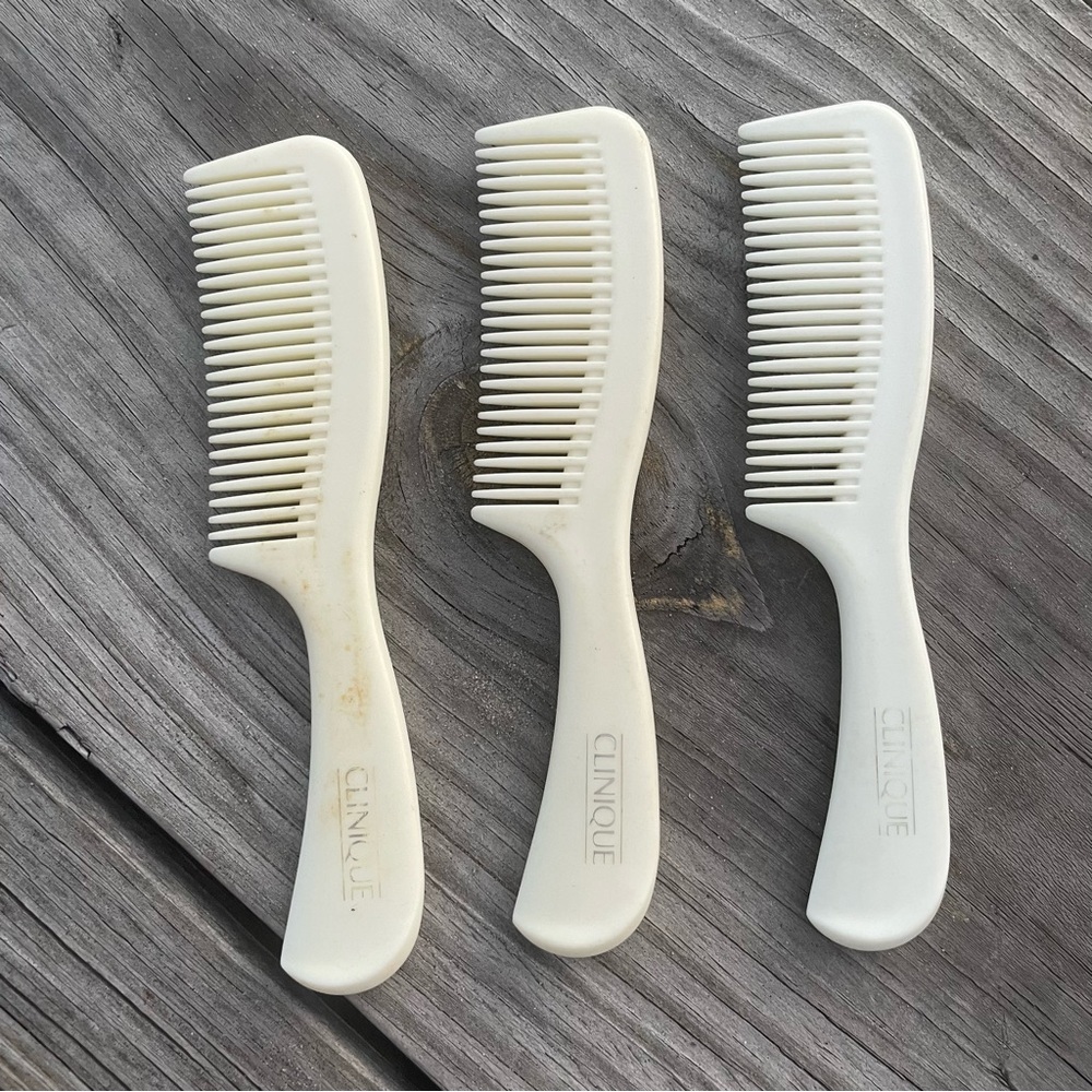 Clinique Hair Combs Vintage White Wide Tooth Rigid Detangling With Handle USA